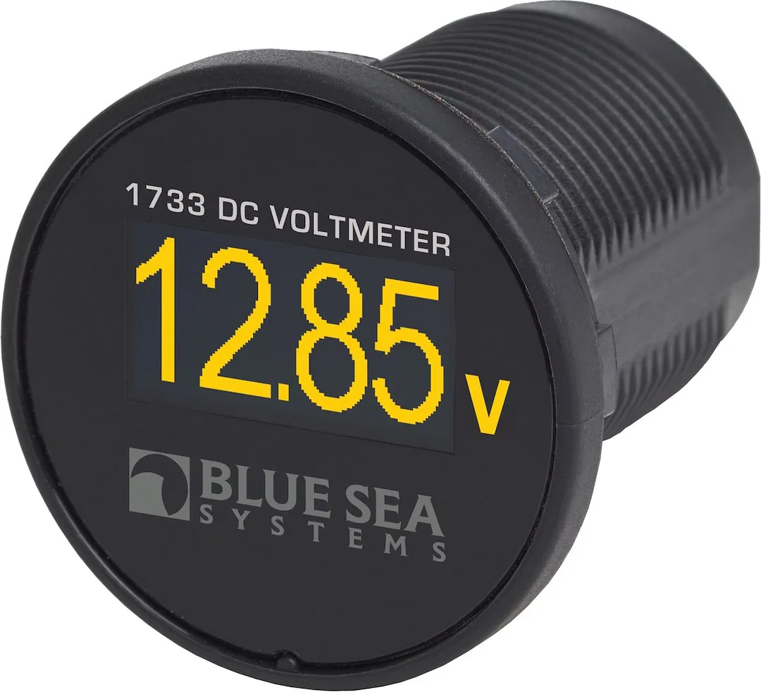 1733-BSS – BLUE SEA Gauge Voltmeter, Digital Display Mini Voltmeter 8 To 36 Volt OLED Screen Black Yellow Display Rev...